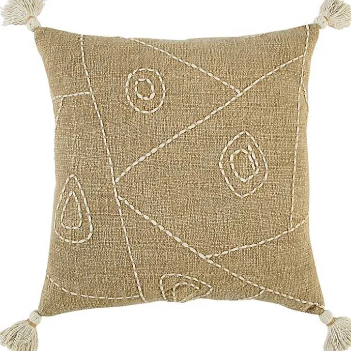 Hot Kirklands Home Kantha Khaki Handstitched Throw Pillow Tan