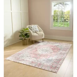 Best Kirklands Home Kelly Traditional Washable Area Rug, 5x8 Red