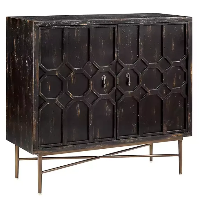 Best Kirklands Home Laini Distressed Modern Carved Cabinet Black