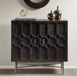 Best Kirklands Home Laini Distressed Modern Carved Cabinet Black