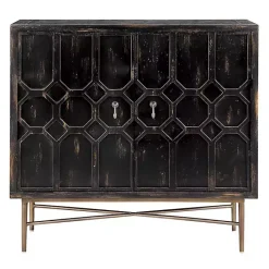 Best Kirklands Home Laini Distressed Modern Carved Cabinet Black