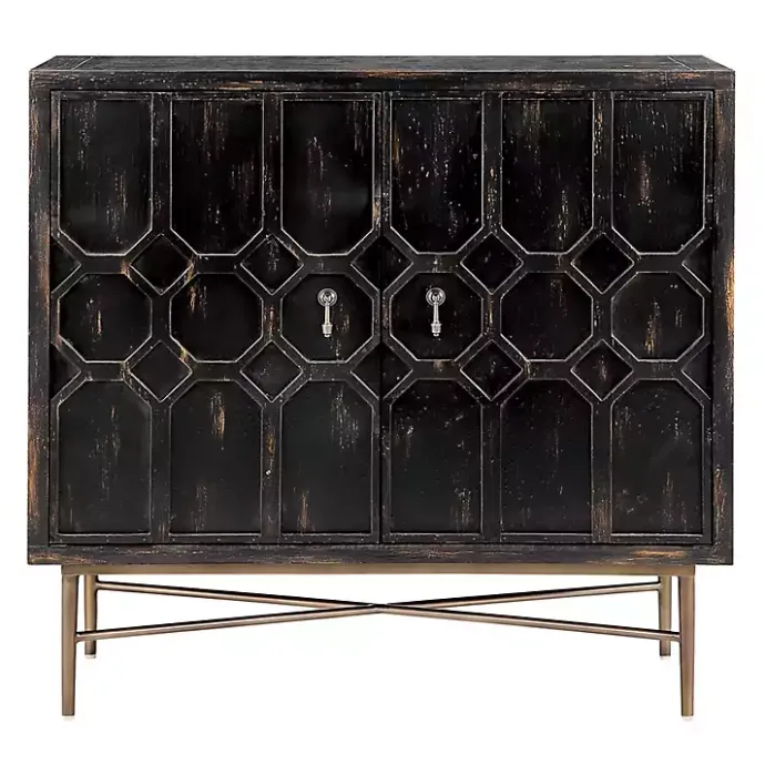Best Kirklands Home Laini Distressed Modern Carved Cabinet Black