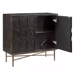 Best Kirklands Home Laini Distressed Modern Carved Cabinet Black