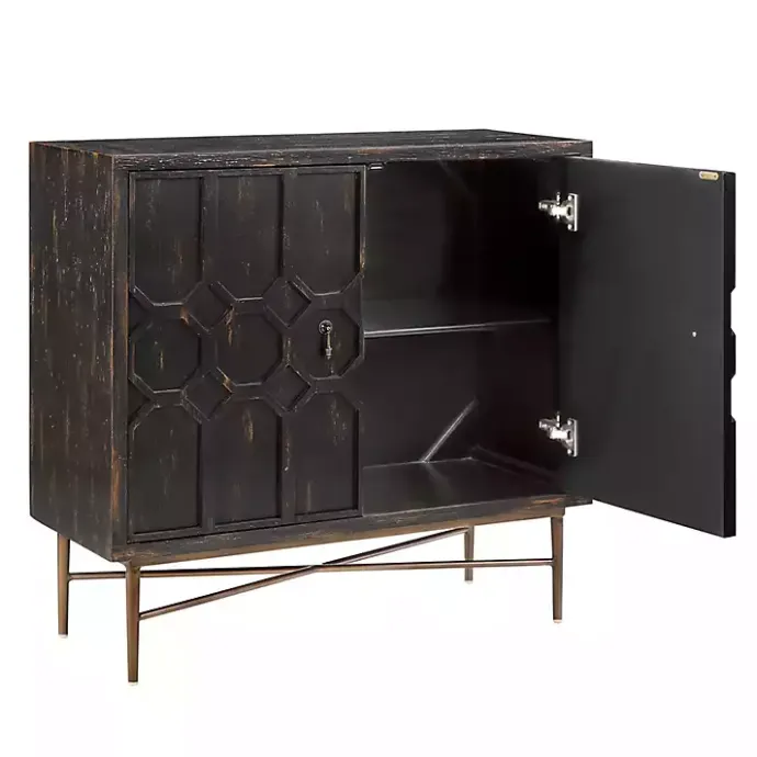 Best Kirklands Home Laini Distressed Modern Carved Cabinet Black