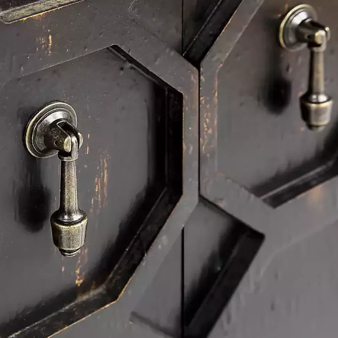 Best Kirklands Home Laini Distressed Modern Carved Cabinet Black