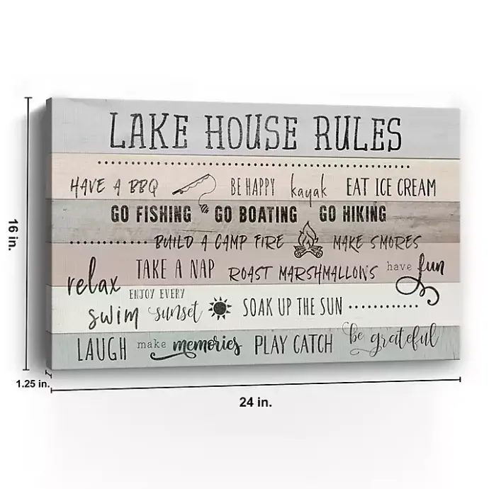 Discount Kirklands Home Lake House Rules Giclee Canvas Art Print Gray