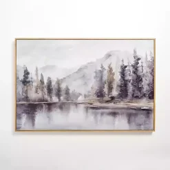 New Kirklands Home Lakeside Trees Framed Canvas Art Print Gray