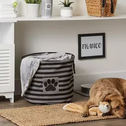 Discount Kirklands Home Large Black Paw Patch Stripe Round Pet Basket