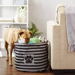 Discount Kirklands Home Large Black Paw Patch Stripe Round Pet Basket