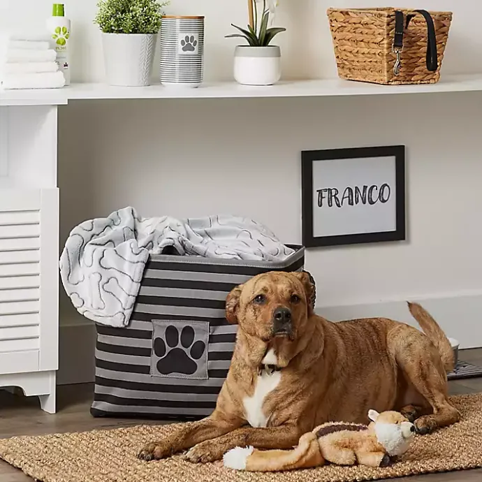 Best Kirklands Home Large Black Paw Print Striped Pet Basket