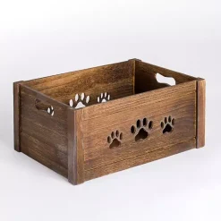 Discount Kirklands Home Large Paw Print Cutout Wooden Crate Brown