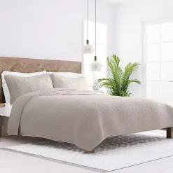 Kirklands Home Latte Floral Stitch 3-pc. King Quilt Set Tan