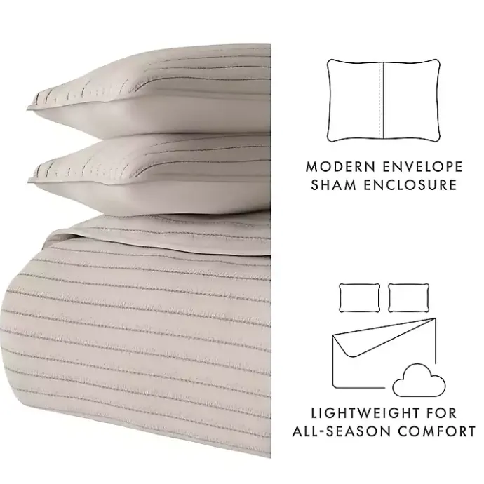 New Kirklands Home Latte Stitched Stripes 3-pc. Queen Quilt Set Tan