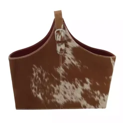 Kirklands Home Leather Hide Modern Magazine Rack Basket