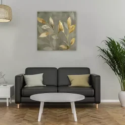 Hot Kirklands Home Leaves on Gray Giclee Canvas Art Print