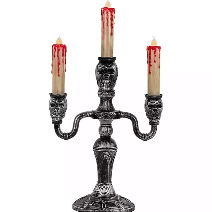 Clearance Kirklands Home LED Bloody Skull Halloween Candelabra Silver