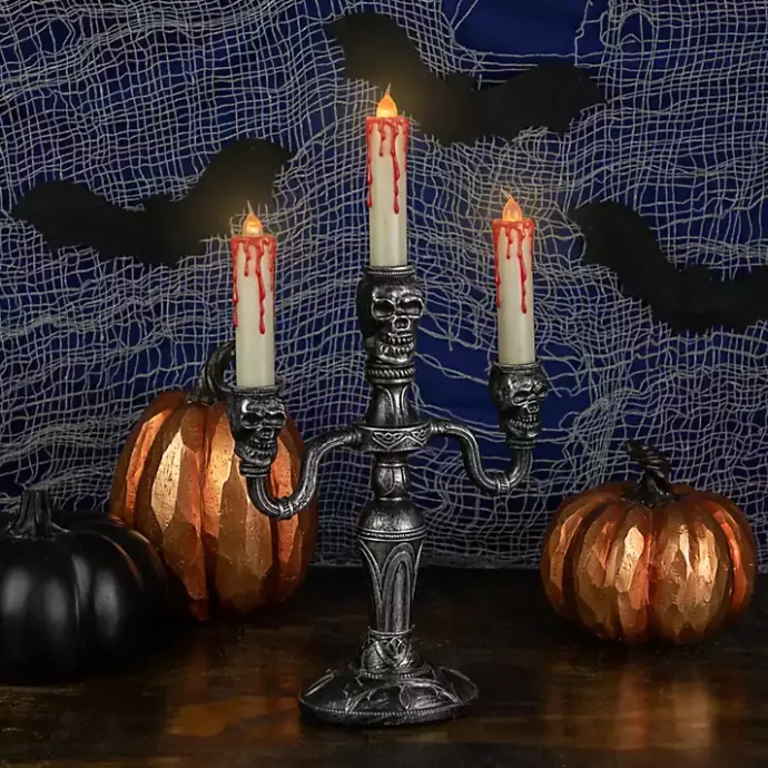 Clearance Kirklands Home LED Bloody Skull Halloween Candelabra Silver