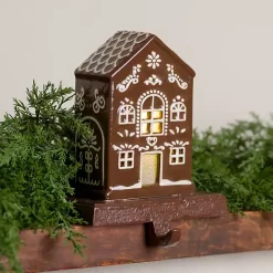 New Kirklands Home LED Gingerbread House II Stocking Holder Brown