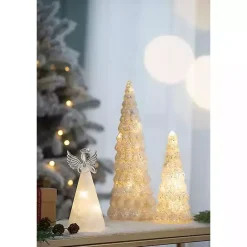 Kirklands Home LED Glass Cone Snowy Trees, Set of 2