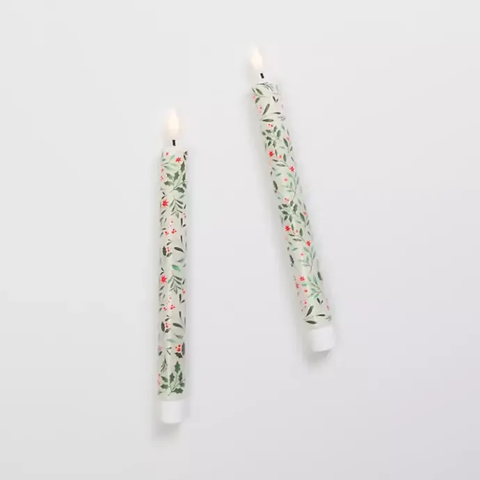 Clearance Kirklands Home LED Holly Taper Candles, Set of 2