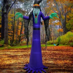 New Kirklands Home LED Purple Witch Halloween Inflatable, 12 ft.
