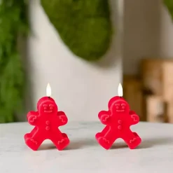 Clearance Kirklands Home LED Gingerbread Man Pillar Candles, Set of 2 Red