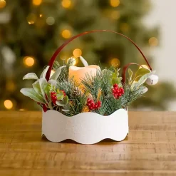 Sale Kirklands Home LED Santa Hat and Greenery Centerpiece