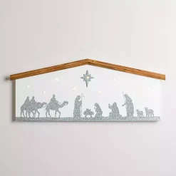 Hot Kirklands Home LED Silver Glitter Nativity Wall Plaque
