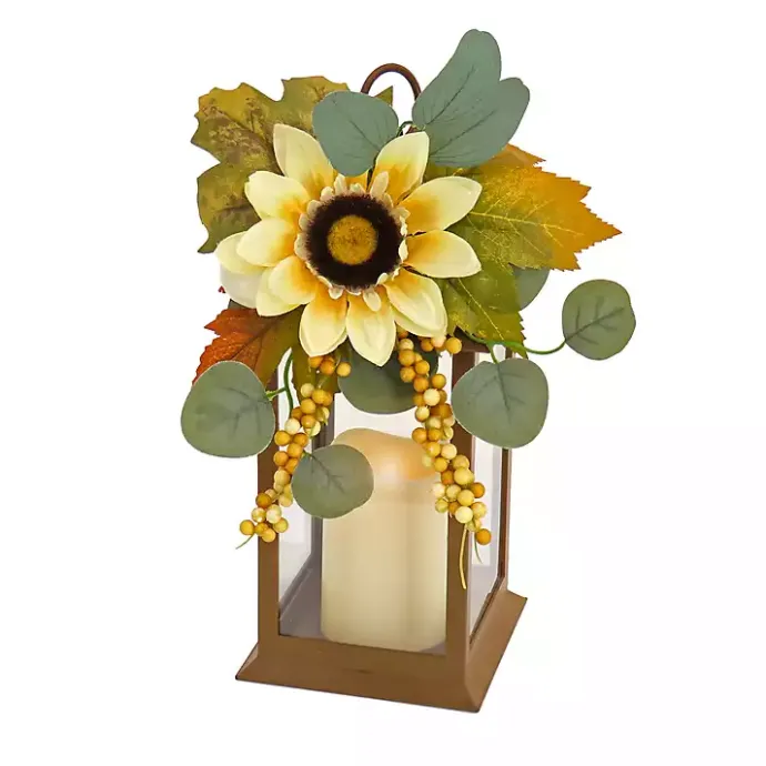 Online Kirklands Home LED Sunflower and Eucalyptus Lantern