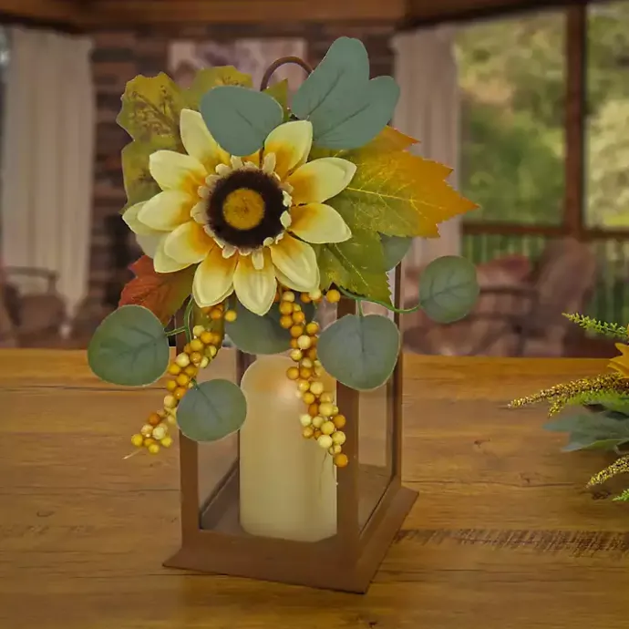Online Kirklands Home LED Sunflower and Eucalyptus Lantern