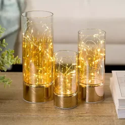 Kirklands Home LED Twinkle Light Glass Hurricanes, Set of 3