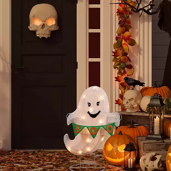 New Kirklands Home LED White Ghost Boo Banner Halloween Outdoor Décor