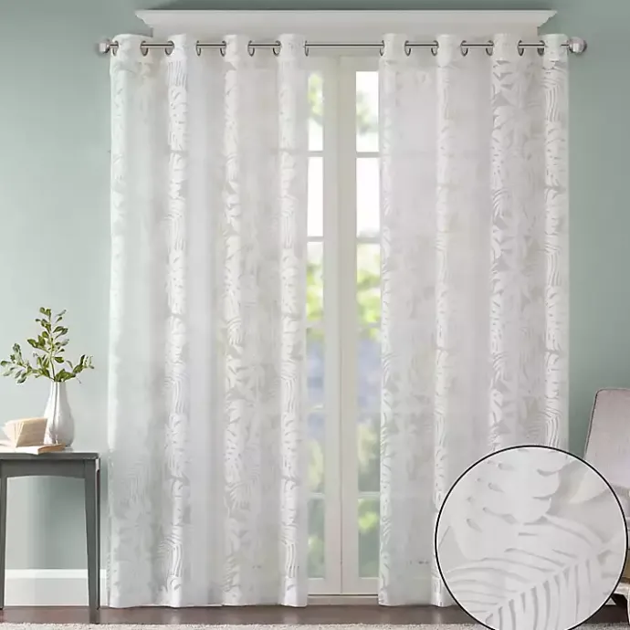 Best Kirklands Home Leilani Palm Leaf Curtain Panel, 63 in. White