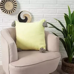 Sale Kirklands Home Lemon Gauze Organic Tassel Throw Pillow Yellow