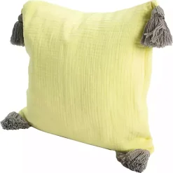 Sale Kirklands Home Lemon Gauze Organic Tassel Throw Pillow Yellow