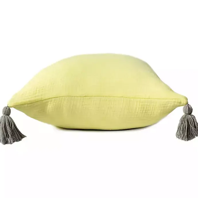 Sale Kirklands Home Lemon Gauze Organic Tassel Throw Pillow Yellow