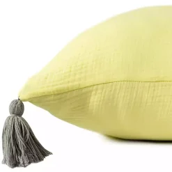 Sale Kirklands Home Lemon Gauze Organic Tassel Throw Pillow Yellow