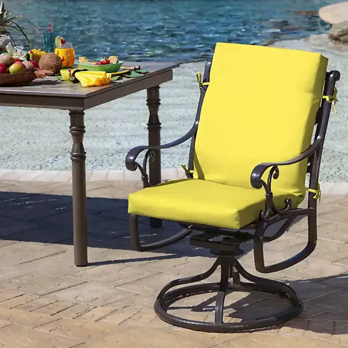 Discount Kirklands Home Lemon Leala Luxe Outdoor Dining Chair Cushion Yellow