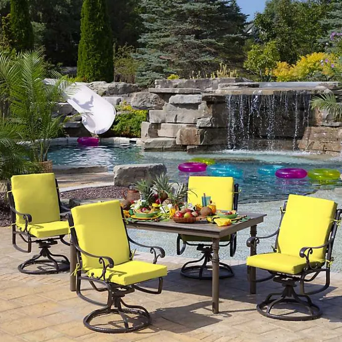 Discount Kirklands Home Lemon Leala Luxe Outdoor Dining Chair Cushion Yellow