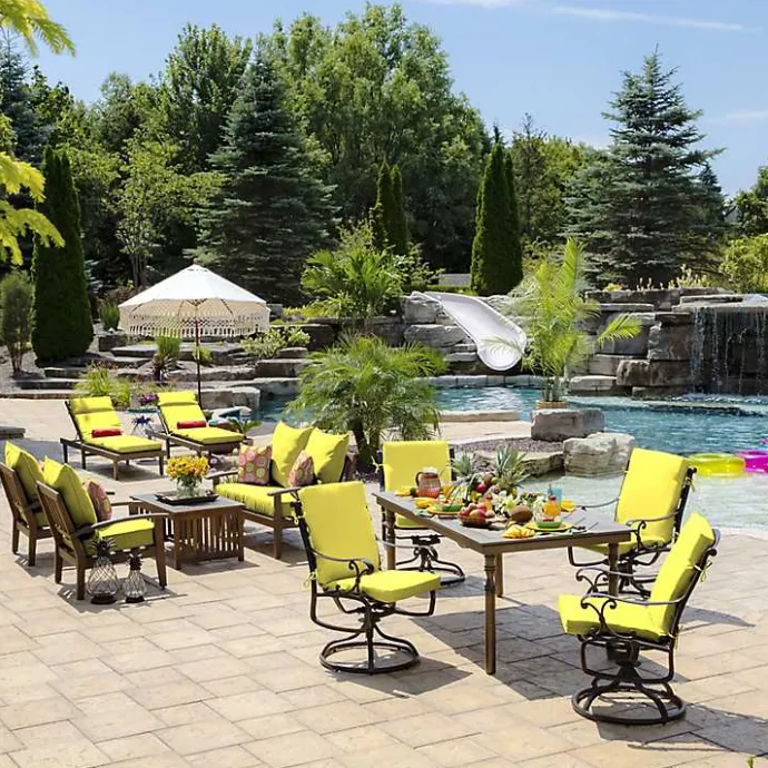 Discount Kirklands Home Lemon Leala Luxe Outdoor Dining Chair Cushion Yellow