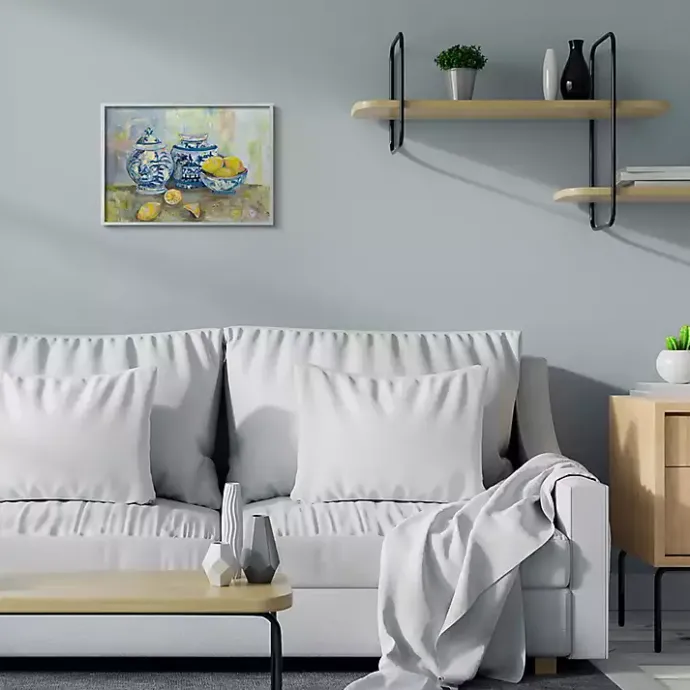 Sale Kirklands Home Lemons in Blue Pottery Wooden Art Yellow