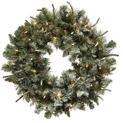 Outlet Kirklands Home Liana Lightly Frosted Pine Pre-Lit Wreath, 30 in. Green