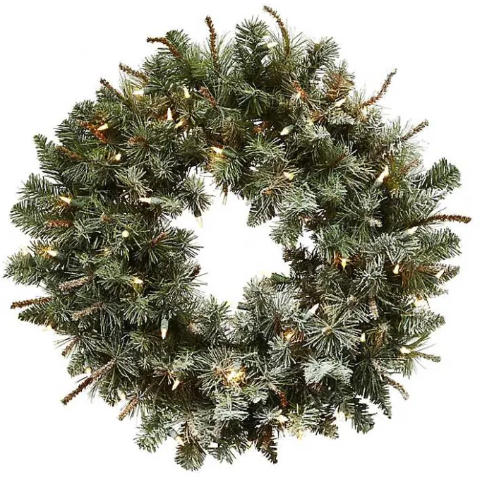 Outlet Kirklands Home Liana Lightly Frosted Pine Pre-Lit Wreath, 30 in. Green