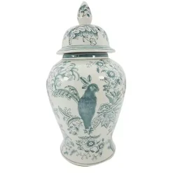 Discount Kirklands Home Light and White Ceramic Chinoiserie Jar Blue