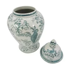 Discount Kirklands Home Light and White Ceramic Chinoiserie Jar Blue