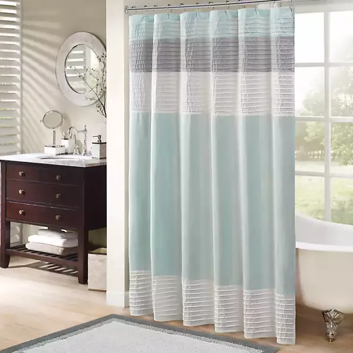 Best Kirklands Home Light Colorblock Silky Shower Curtain Blue