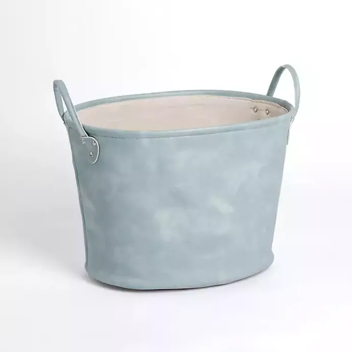 New Kirklands Home Light Faux Leather Storage Bin Blue