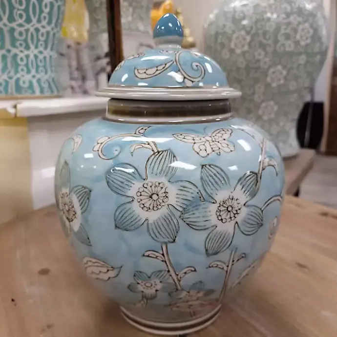 Best Kirklands Home Light Floral Chinoiserie Jar Blue