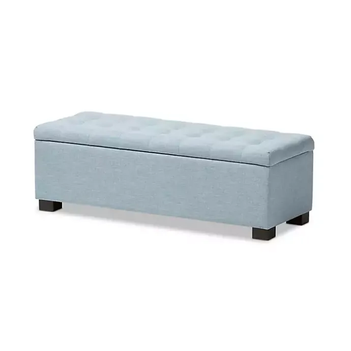 Clearance Kirklands Home Light Grid Tufted Upholstered Ottoman Blue