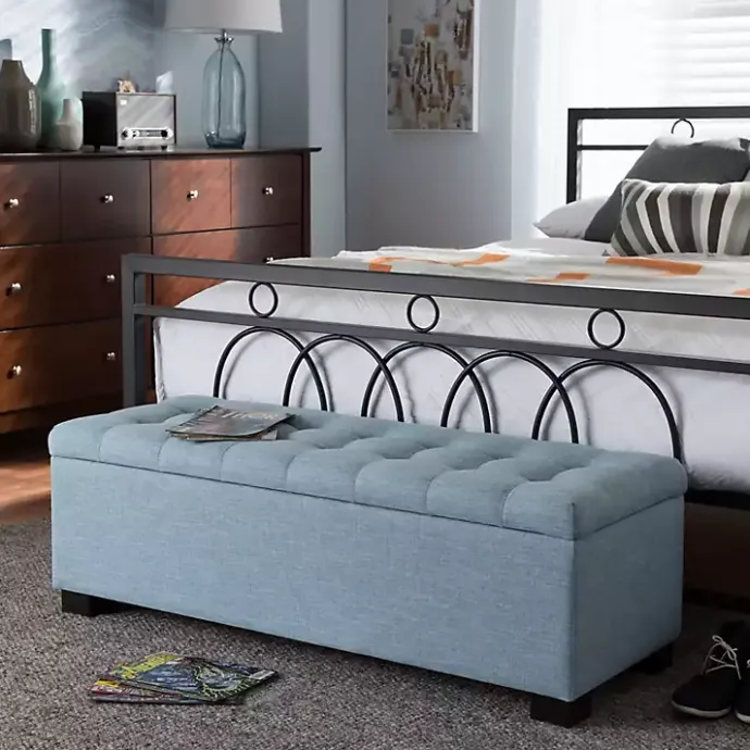 Clearance Kirklands Home Light Grid Tufted Upholstered Ottoman Blue